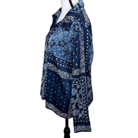 Cupcakes and Cashmere Blue Patchwork Paisley Floral Print Button Up Shirt Medium - Picture 8 of 9